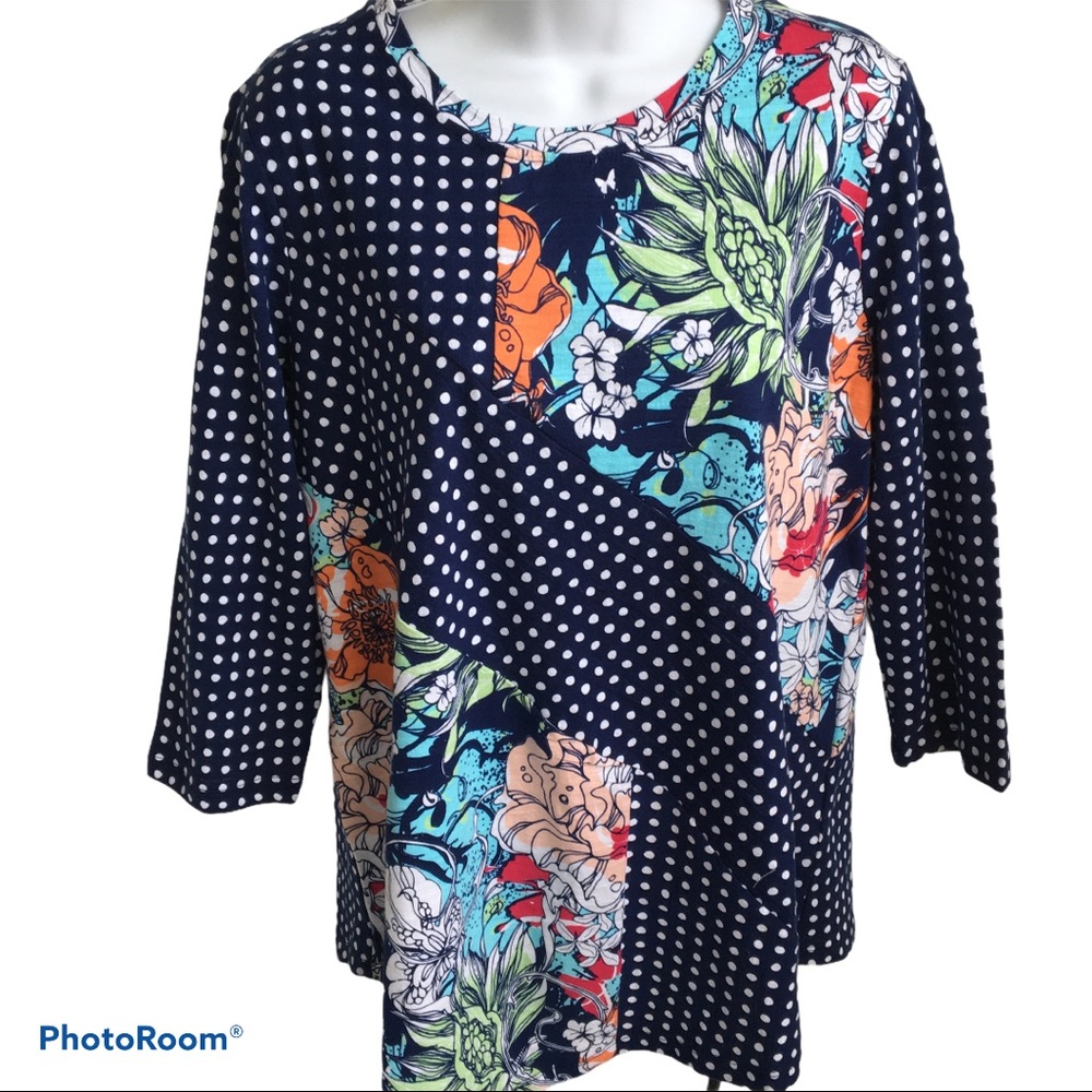 NWT Westbound Polka Dot Floral Pattern Top Sz L